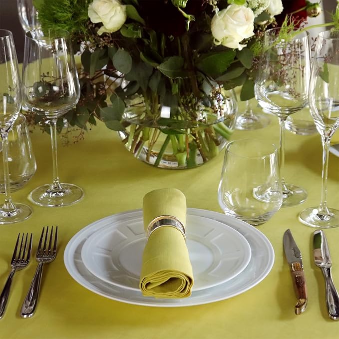 Huddleson Citron Yellow Linen Napkin 20x20 (Set of Four) Luxury Italian Linen Napkin Sewn in US