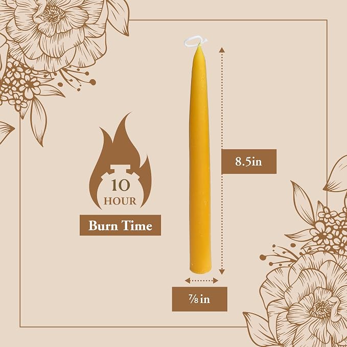 100% Pure Beeswax Taper Candles - All-Natural Handmade Decorative & Dipped Smokeless Unscented Candles for Christmas, Advent, and Hanukkah, Citrus Orange, 8.5 Inches, 12 Candle Set, by BeeTheLight