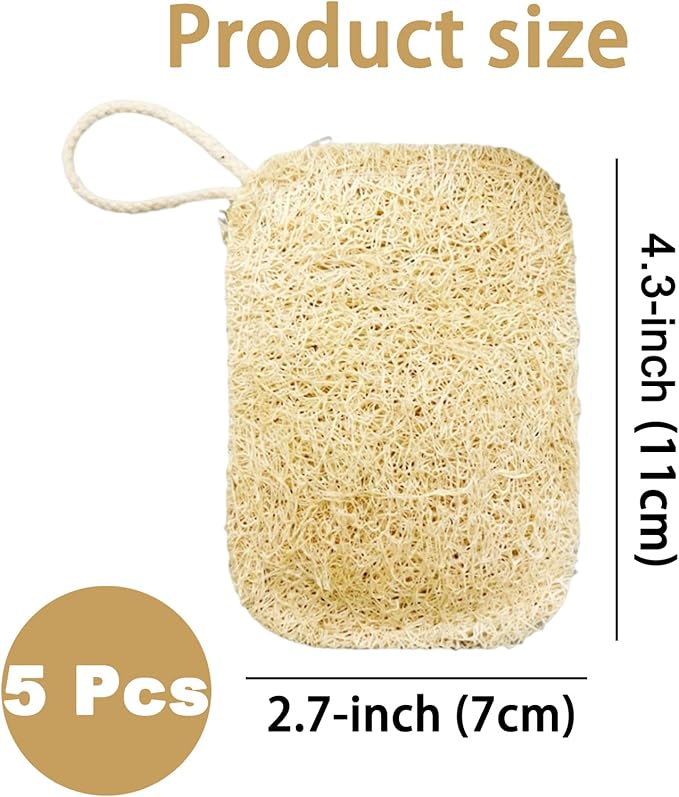 5 Pcs Natural Loofah Dish Sponge, 4.3" Heavy Duty Scrub Sponge,100% Biodegradable Luffa Sponge for Kitchen, Multi-Layer Thickening Sturdy and Durable, Natural Dish Scrubber