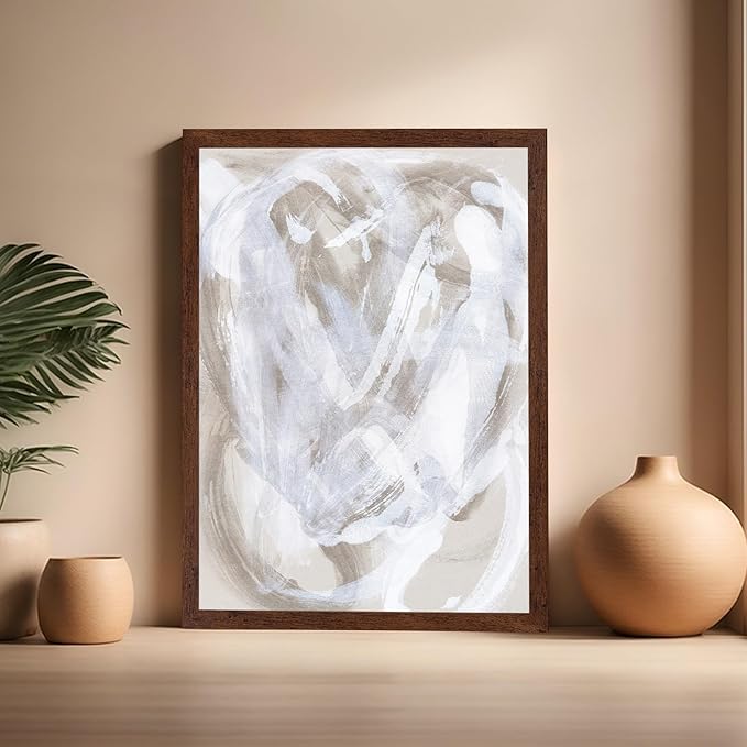 Monem Art Neutral Beige Abstract Brushstroke Painting Print - Scandinavian Minimalist Modern Art Poster - Wall Decor for Living Room or Bedroom - 16x20 Brown Framed Wall Art by Mareike Bohmer