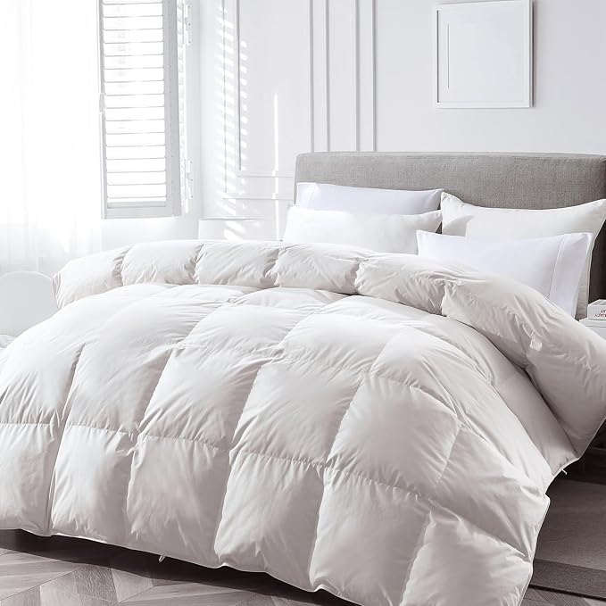 APSMILE Fluffy Down Feather Fibers Comforter King Size, Organic Cotton Cover Down Feather Fibers Duvet Insert for Warm Weather, High Fill Power Lightweight Blanket for Summer (Ivory White, 106x90)