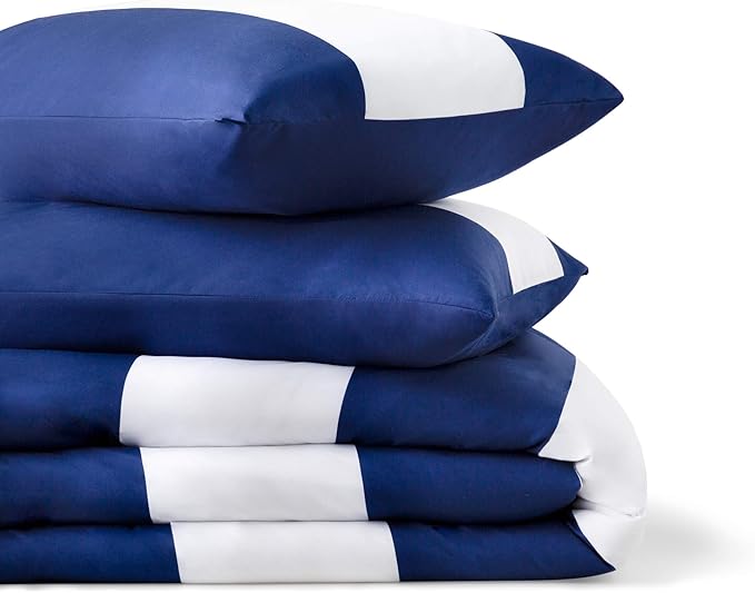 LINENSPA All Season Hypoallergenic Down Alternative Microfiber Comforter, California King, Navy/White