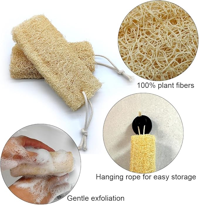 Zooshine 4PCS 6" Natural Loofah Sponge Organic Shower Loofah for Exfoliating & Smooth Skin, Loofahs for Bathing for Men & Women