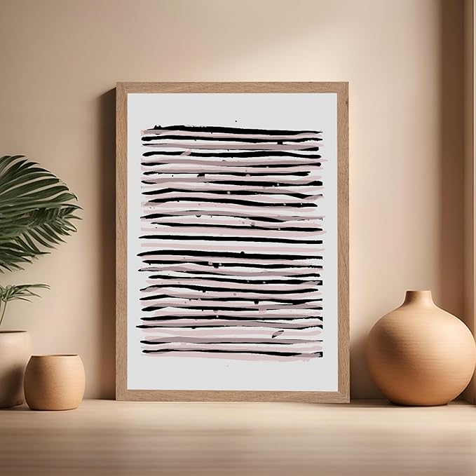 Monem Art Black and Blush Abstract Line Painting Print - Minimalist Scandinavian Art Poster - Wall Decor for Living Room, Bedroom or Office - 16x20 Beige Framed Wall Art by Mareike Bohmer