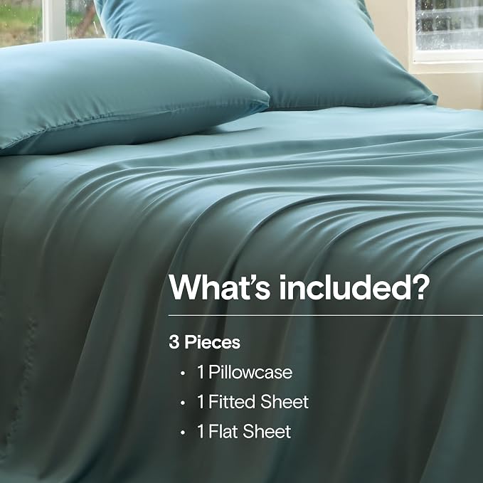 DOZ Sheet Set, 100% Viscose derived from Bamboo, Organically Grown, Buttery Soft, Cooling Sheets, High GSM, Deep Pockets - 3 Piece - 1 Pillowcase 1 Fitted 1 Top Sheet (Teal, Twin XL)