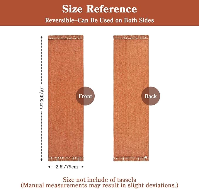 Collive Long Hallway Runner Rug 2.6' x 10', Washable Runner Indoor Entryway Rug, Terracotta Braided Woven Kitchen Runner Rugs Low-Profile Front Door Floor Carpet for Laundry Room Bedroom