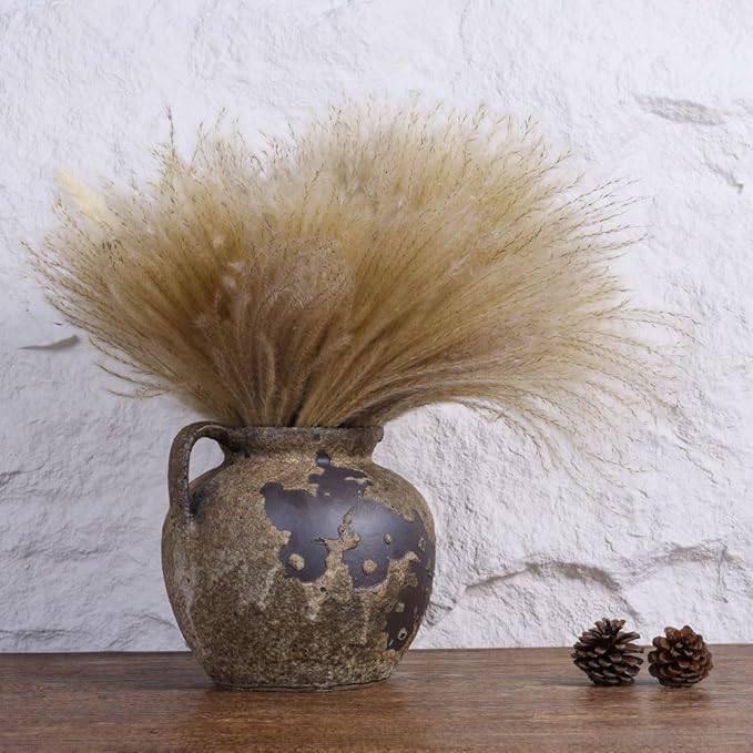 Wabi Sabi Rusty Vintage Vase, 7.9" Tall Wabi Sabi Decor Rustic Farmhouse Pottery Vase for Centerpiece, Textured Pottery Flower Vases for Home Decorative, Table, Living Room, Bedroom, Bathroom, Kitchen