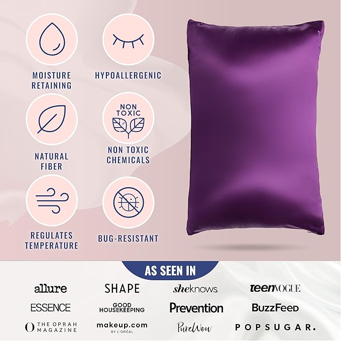 Blissy Silk Pillowcase - 100% Pure Mulberry Silk - 22 Momme 6A High-Grade Fibers - Silk Pillow Cover for Hair & Skin - Regular, Queen & King (Royal Purple, King)