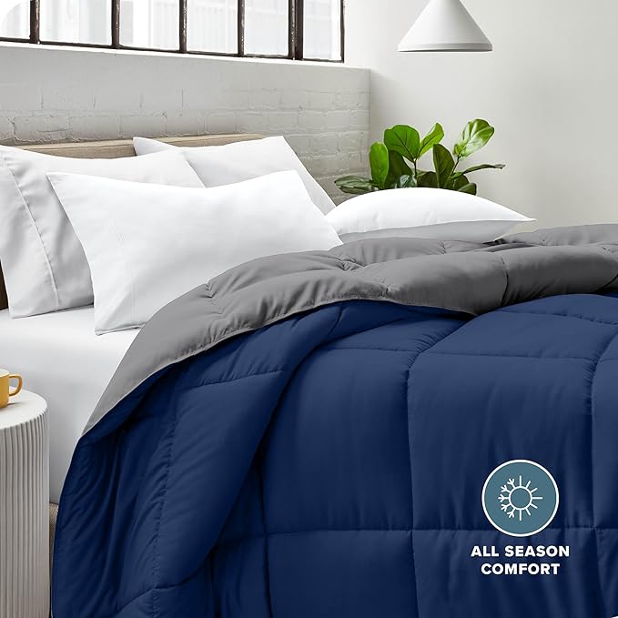 Bare Home Full Comforter - Reversible Colors - Goose Down Alternative - Ultra-Soft - Premium 1800 Series - All Season Warmth - Bedding Comforter (Full, Dark Blue/Grey)