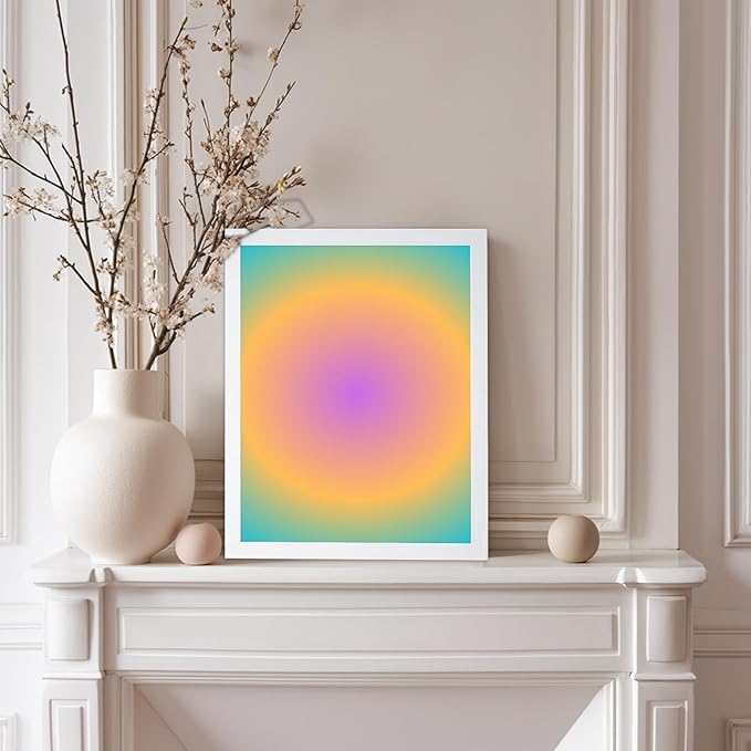 Monem Art Radiant Gradient Glow Print - Modern Abstract Color Field Poster - Wall Decor for Living Room, Bedroom or Office - 8x10 White Framed Wall Art by Rs Lab Studio