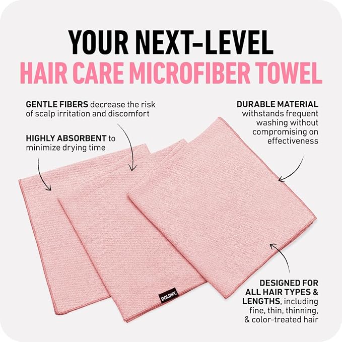 Boldify Quick Dry Microfiber Towel Wrap for Women - for Thin and Curly Hair - Anti Frizz Plopping Towel, Fast Drying Turban - Pink