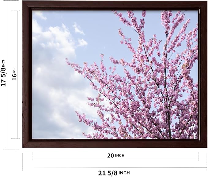 Monem Art Cherry Blossom Spring Sky Photography Print - Floral Nature Art Poster - Wall Decor for Living Room, Bedroom or Office - 16x20 Brown Framed CANVAS Wall Art by Mareike Bohmer