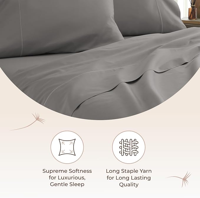 Certified Organic Twin Flat Sheet Only - 100% Organic Cotton Top Sheet with Luxurious Soft and Breathable 300 Thread Count Sateen Weave Finish - GOTS & Fairtrade Certified (Stone, Twin)