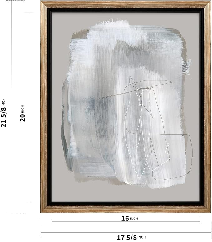 Monem Art Abstract Minimal Brushstroke Print - Scandinavian Neutral Line Art Poster - Wall Decor for Living Room, Bedroom or Office - 16x20 Silver Framed CANVAS Wall Art by Mareike Bohmer