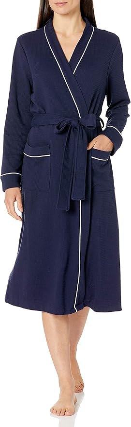Amazon Essentials Women's Lightweight Waffle Full-Length Bath Robe with Pockets (Available in Plus Size)