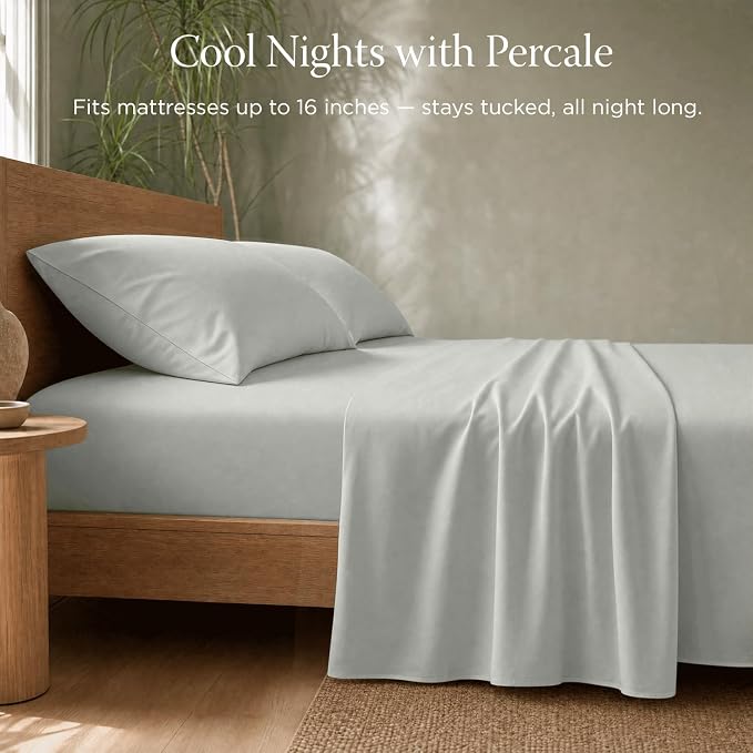 Threadmill 100% Organic Cotton Sheet Set - Full, 4 Piece, Light Grey - GOTS Certified - Lightweight and Cooling Sheets with All-Around Elastic for Fitted Sheet Upto 16" Deep Pocket