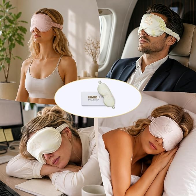 ZIMASILK 22 Momme 100% Mulberry Silk Sleep Mask, 3D Contoured Cup Eye mask Blindfold, Super Soft & Comfortable Sleep Eye Mask for Sleeping(Ivory - Fruit Line Art)