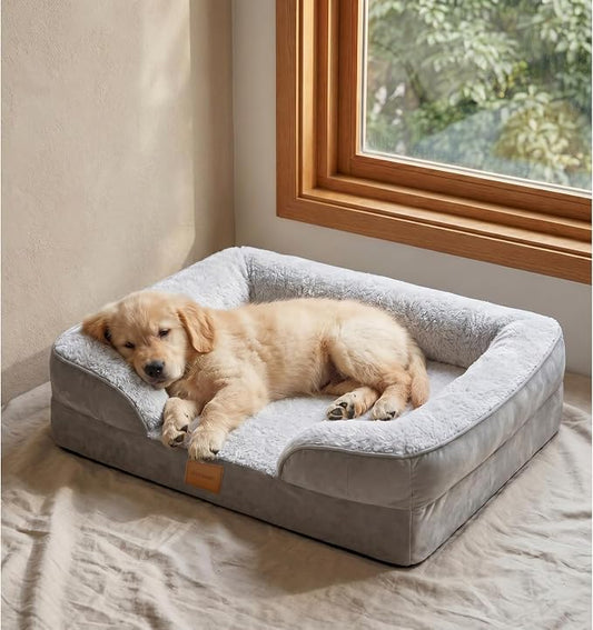 Orthopedic Dog Bed,Waterproof Memory Foam Dog Bed with Washable Removable Cover, Featuring Waterproof Lining and Non-Slip Base,Bolster Dog Couch,Suitable for Use with Dog Crate and Indoors.