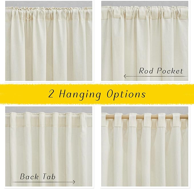 NICETOWN Flax Linen Blend Curtains & Drapes for Bedroom, Rod Pocket & Back Tab Semi Sheer Curtains Privacy Assured Casual & Rustic Light Reducing for Living Room, Off White, W55 x L63, 2 Panels