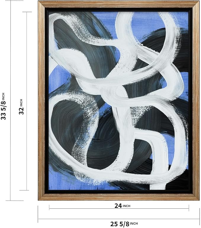 Monem Art Bold Blue Brushstroke Abstract Print - Modern Textured Line Art Poster - Wall Decor for Living Room, Bedroom or Office - 24x32 Silver Framed CANVAS Wall Art by Mareike Bohmer
