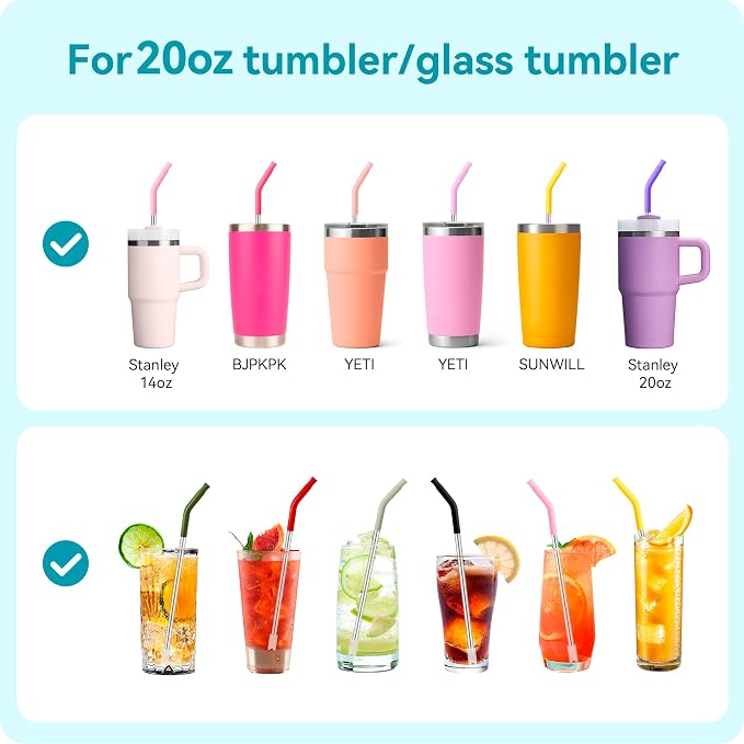 20 oz Straight Metal Straws with Silicone Tip for 20 oz Tumbler | Stainless Steel Reusable Drinking Metal Straw for YETI, STANLEY, US Acrylio, BJPKPK, Simple Modern and so on