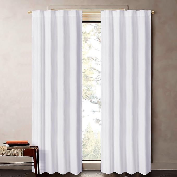 Bedding Craft White Curtains 72 Inch Length Set of 2 – Poly Cotton Slub Tab Top Curtains 50x72 Inch, Light Filtering Window Drapes for Bedroom, Living Room, Farmhouse, Modern Home & Office Decor