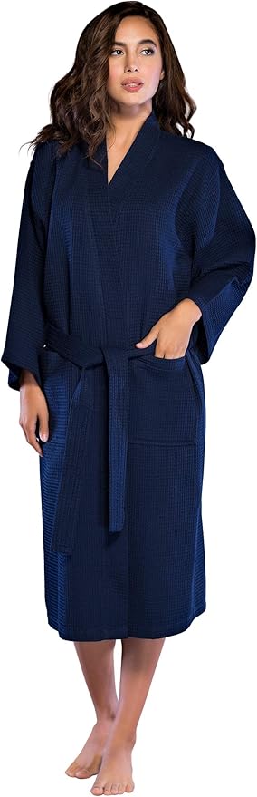 Turquaz Lightweight Long Waffle Kimono Spa Robe for Women