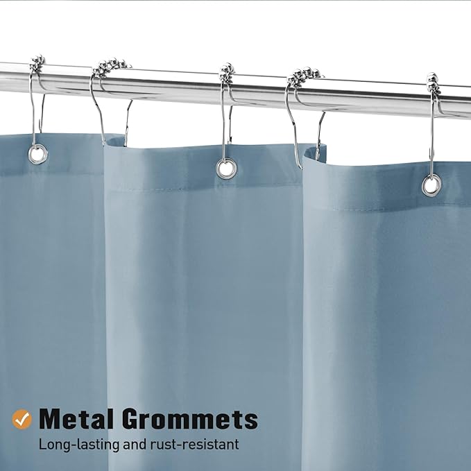MitoVilla Stall Half Size Shower Curtain Liner, 36 x 72 Inch Fabric Bath Curtain Liner for Modern Hotel, Light Blue Shower Liners, Washable & Water Repellent