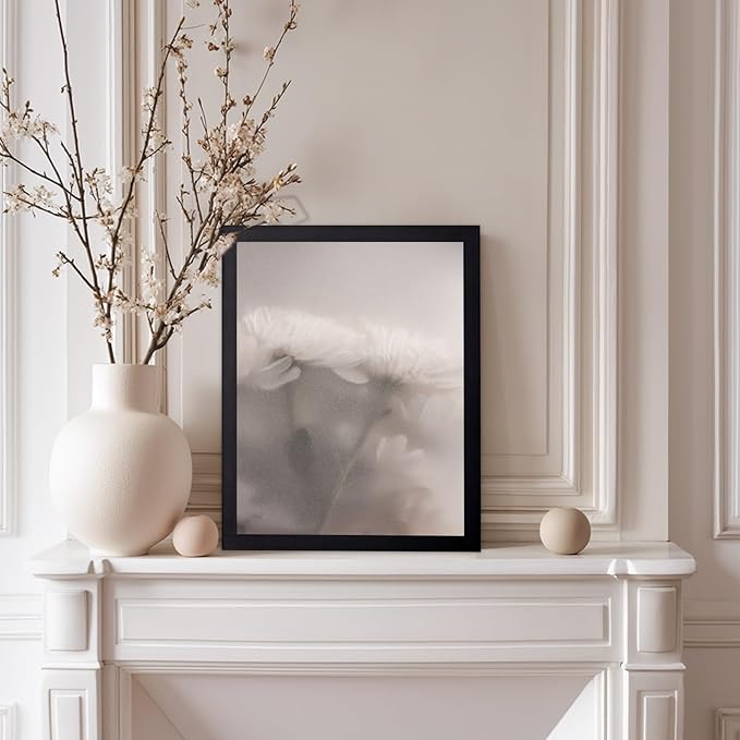 Monem Art Ethereal White Flower Print - Minimalist Botanical Photography Poster - Wall Decor for Living Room, Bedroom or Office - 8x10 Black Framed Wall Art by Mareike Bohmer
