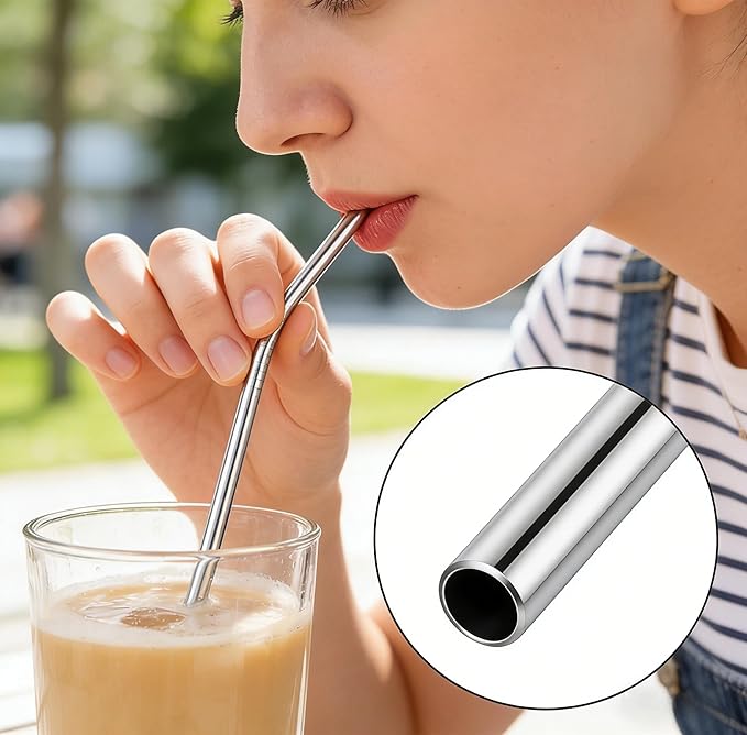 5-Pack Reusable Stainless Steel Metal Straws with Portable Case and Cleaning Brush, Long Drinking Straws with Cleaning Brush