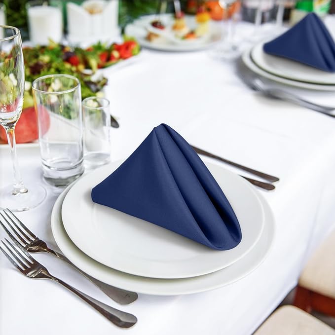 SuperO Set of 120 Cloth Napkins 17 x 17 Inch, Polyester Solid Washable Dinner Napkins with Hemmed Edges,Great for Restaurant, Wedding and Party(Navy Blue)