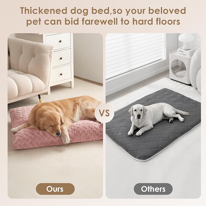 EHEYCIGA XXL Washable Dog Bed for Crate 47x29 Inch, Kennel Pad for Extra Large Dogs Up to 100 lbs, Plush and Comfy Pet Sleeping Mat, Pink