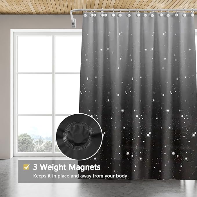 TIKABC Black Shower Curtain Liner, 4G PEVA Shower Liner, Plastic Peva Waterproof Shower Curtains, 72x72 inch with Grommet Holes 3 Magnetic Weights