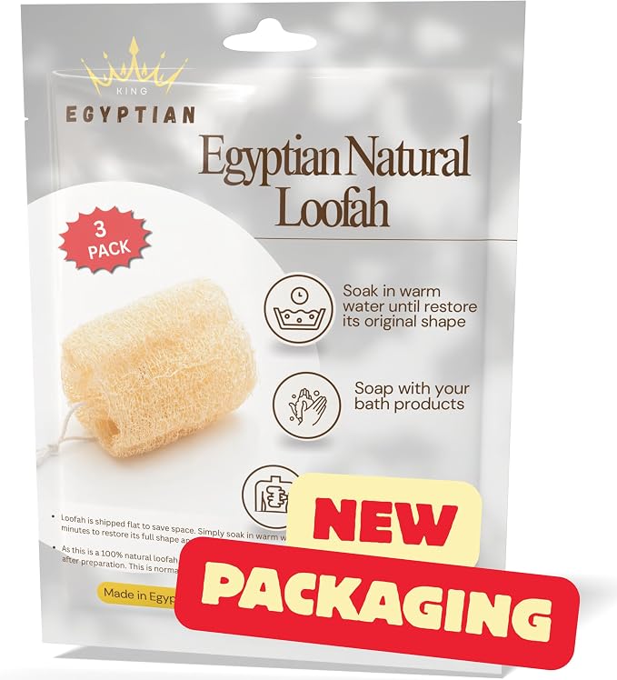 Natural Egyptian Loofahs Exfoliating Scrubber for Shower, Natural Loofah Sponge Body Scrubber, Deep Clean & Invigorate Your Skin, for Men and Women (Natural Loofah, 3, Count)