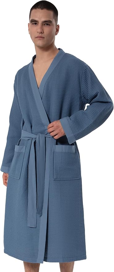 SEYANTE Turkish Cotton Waffle Robe for Men – Organic GOTS Certified Spa Bathrobe, Lightweight Kimono, Soft Cotton Bathrobe