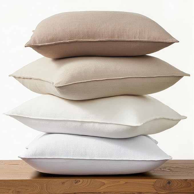 Pack of 4,Decorative Linen Soild Throw Pillow Covers Soft Accent Cushion Case Boho Farmhouse Neutral Pillowcase for Couch Sofa Bedroom Living Room Home Decor 12 x 20 Inch Brown
