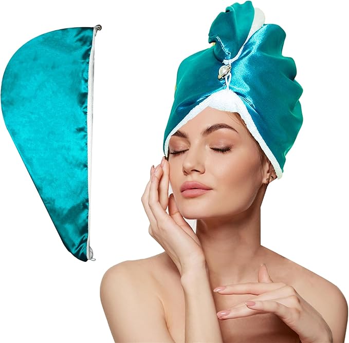 Chloven Satin Microfiber Hair Towel Wrap for Women - Anti Frizz Hair Turbans for Wet Hair,Super Absorbent & Lightweight Hair Wrap Towels，Hair Drying Towel for Curly Long Hair with Button