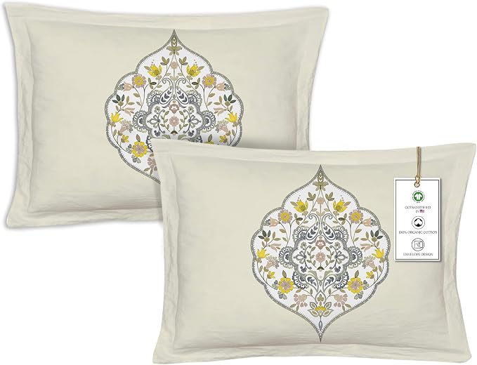 A1HC Gracia Reversible Print Organic Cotton Pillowcase (Set of 2) | GOTS Certified Organic Cotton Pillowcase |Wrinkle Resistant| Long Staple Cotton| 21" x 30"