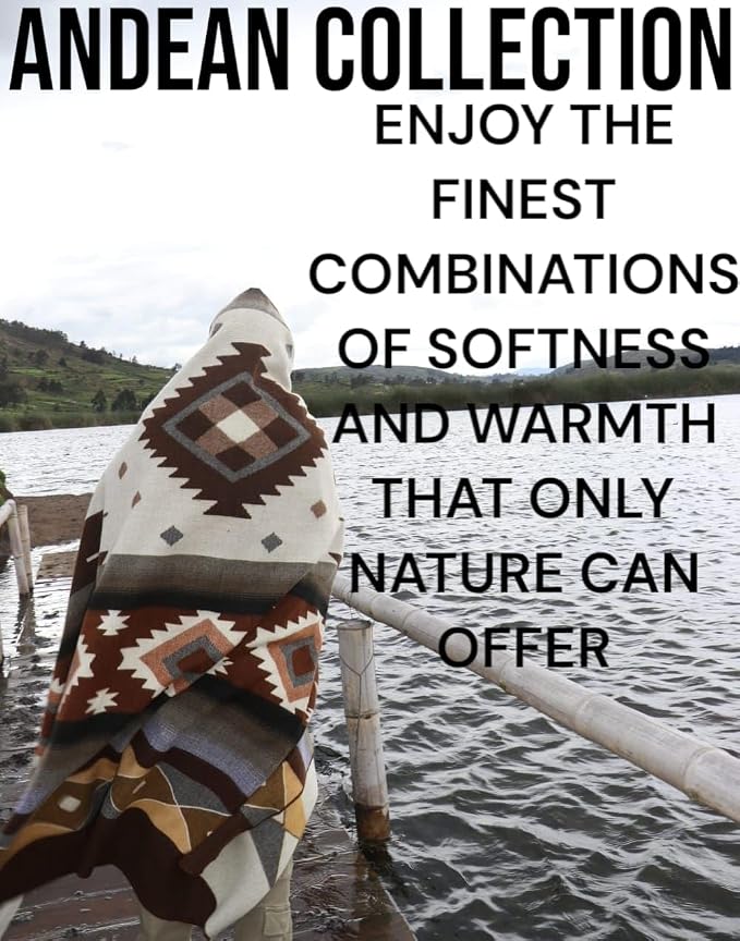 AHUAY Premium Hypoallergenic Alpaca Wool Blanket – Queen Size 94X78 - Ultra Soft Warm Lightweight Andean Geometric Throw, Handmade in Ecuador (Tungurahua Brown Coffee)