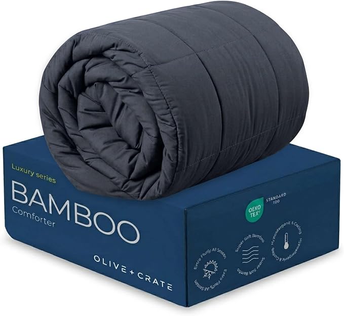 Olive + Crate Cooling Down Alternative Comforter - Hypoallergenic Queen Size Duvet Insert Lightweight - All Seasons Plush Design Bamboo Comforter - 100% Bamboo Viscose Outer Cover - Charcoal 88"x90"