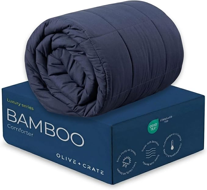 Olive + Crate Cooling Down Alternative Comforter - Hypoallergenic King Size Duvet Insert Lightweight - All Seasons Plush Design Bamboo Comforter - 100% Bamboo Viscose Outer Cover, French Navy 102"x90"