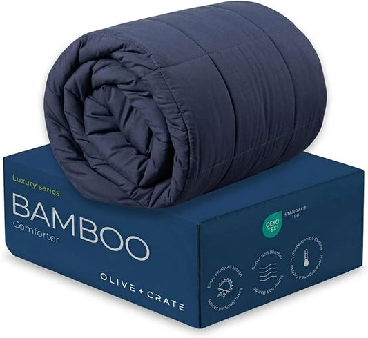 Olive + Crate Cooling Down Alternative Comforter - Hypoallergenic King Size Duvet Insert Lightweight - All Seasons Plush Design Bamboo Comforter - 100% Bamboo Viscose Outer Cover, French Navy 102"x90"