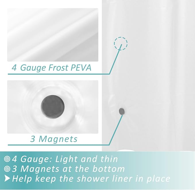 Mrs Awesome Extra Long Frost Shower Curtain Liner with 3 Magnets, 72x108 Frosted PEVA Shower Liner, Light Weight Plastic Shower Curtain for Bathroom, Waterproof,Frost