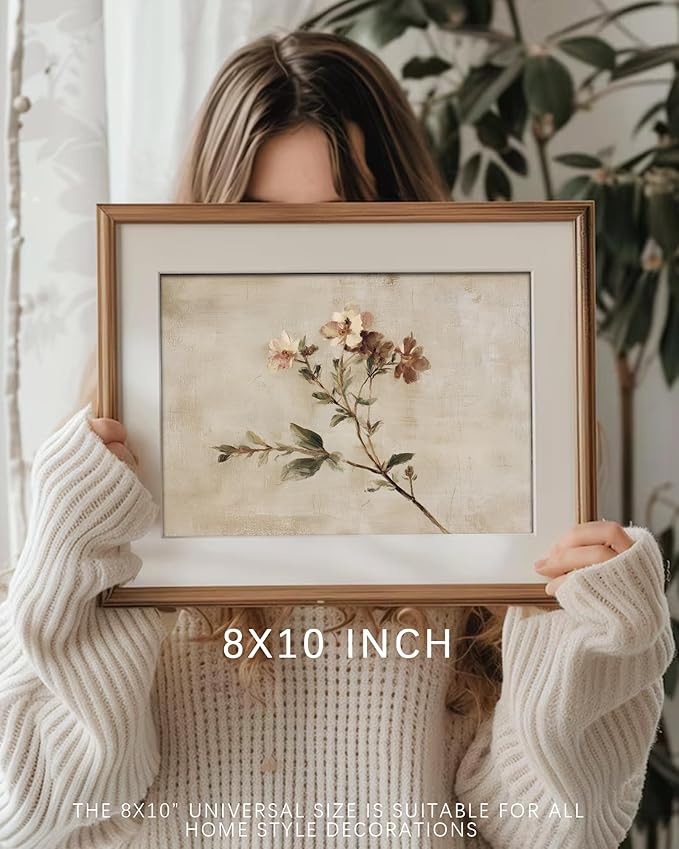 Vodefoad Vintage Wildflower Art Print, Neutral Floral Decor, Rustic Botanical Wall Art, Farmhouse Style Flower Oil Painting, Minimalist Drawing Canvas Wall Decor for Gallery Home Bedroom Farmhouse Bedroom - 8x10Inch Unframe