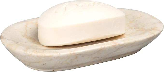 Creative Home Natural Champagne Marble Set of 2 Piece Soap Dish Soap Tray Holder for Bathroom Countertop, Showers or Kitchen Sink