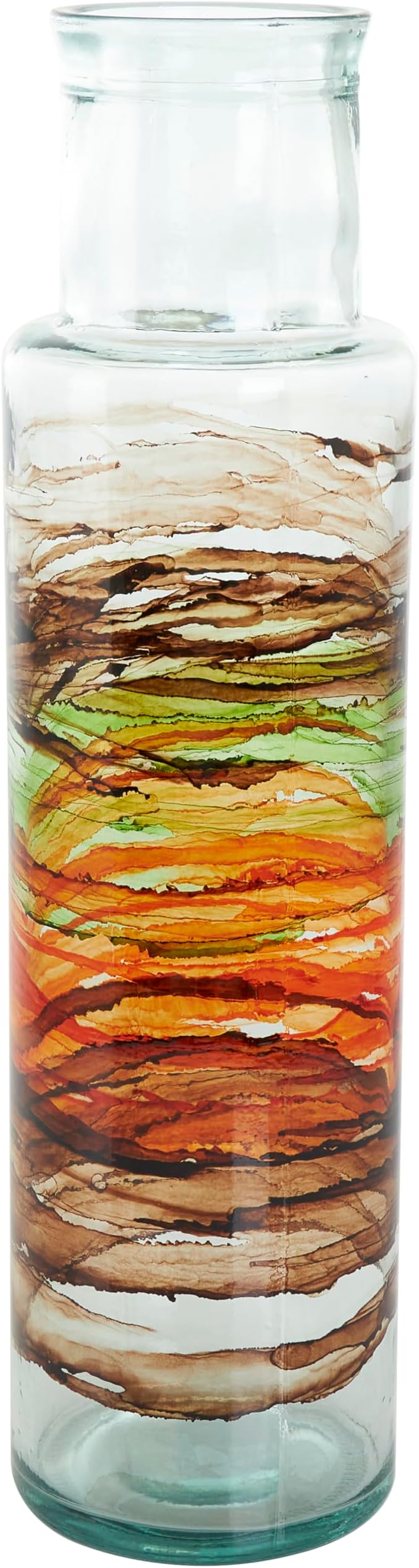 Deco 79 Recycled Glass Decorative Vase Abstract Centerpiece Vase with Swirled Colored Glass Bands, Flower Vase for Home Decoration 6" x 6" x 22", Clear