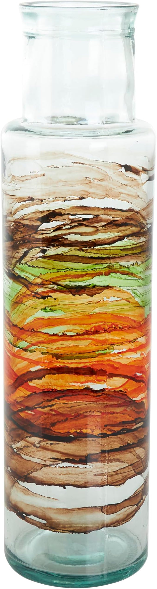 Deco 79 Recycled Glass Decorative Vase Abstract Centerpiece Vase with Swirled Colored Glass Bands, Flower Vase for Home Decoration 6" x 6" x 22", Clear