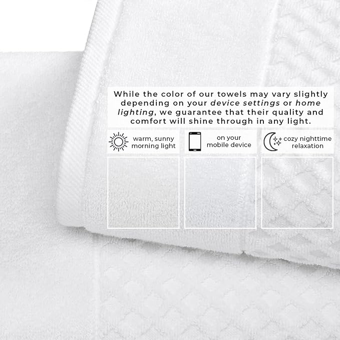 Great Bay Home Bath Towels - 100% Cotton 6 Piece Towel Set - Diamond Waffle Weave - Absorbent, Durable, Quick-Dry Towels for Bathroom (Optic White)