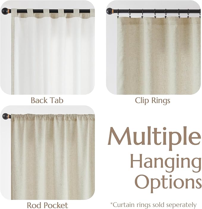 jinchan Linen Curtains with Privacy Lining 108 inch Extra Long Lined Curtains for Living Room Bedroom Light Filtering Oatmeal Drapes Neutral Farmhouse Cottage Home Office Rod Pocket Back Tab 2 Panels