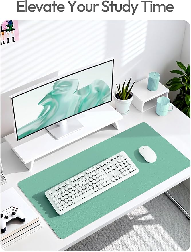 YSAGi Leather Desk Protector, Office Mat, Large Mouse Mat, Non-Slip PU Leather Blotter, Laptop Desk Pad, Waterproof Writing Pad for Office and Home (Green-Blue, 47" x 17")
